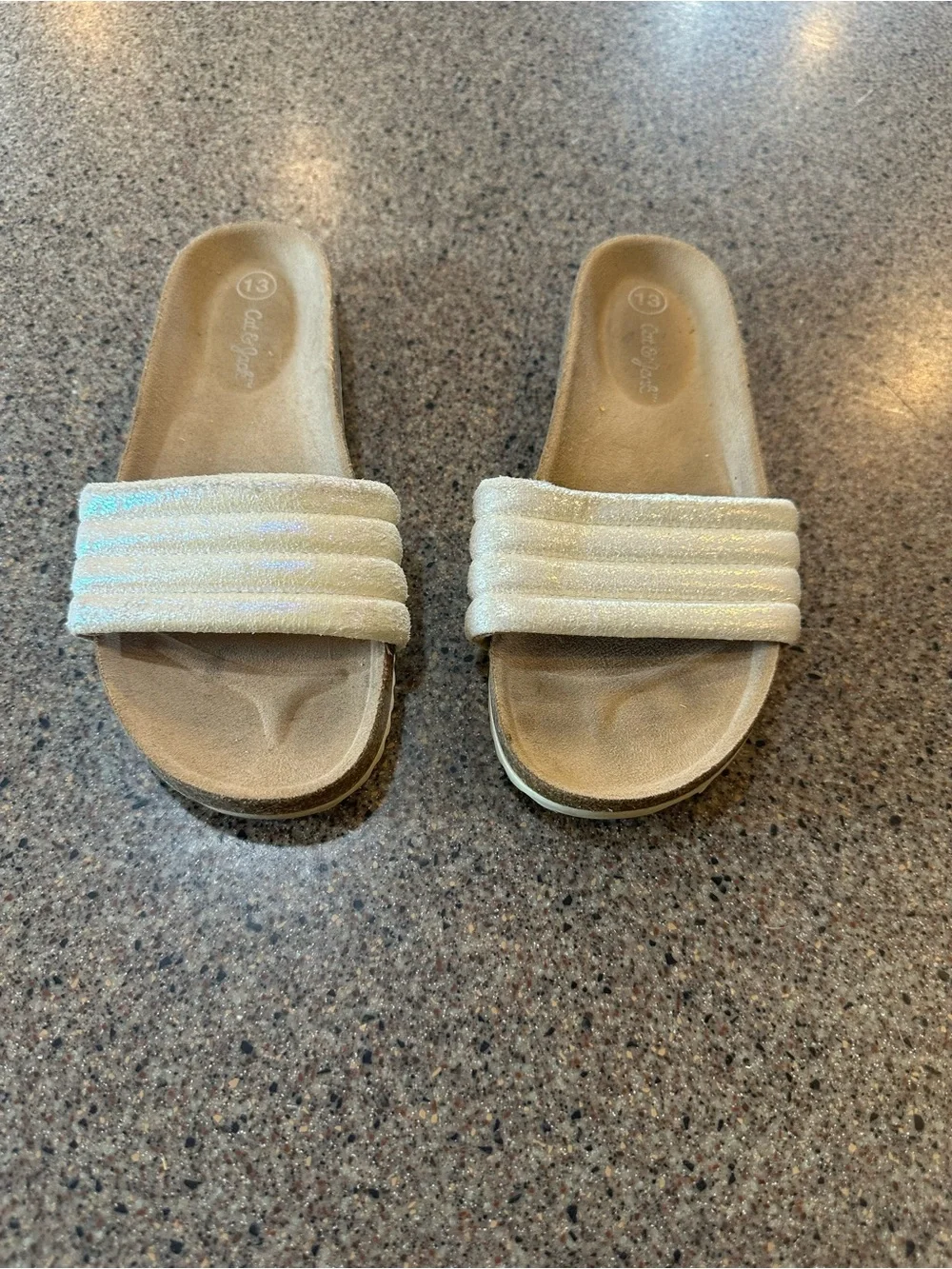 Kids Beige Glitter Slide Sandals